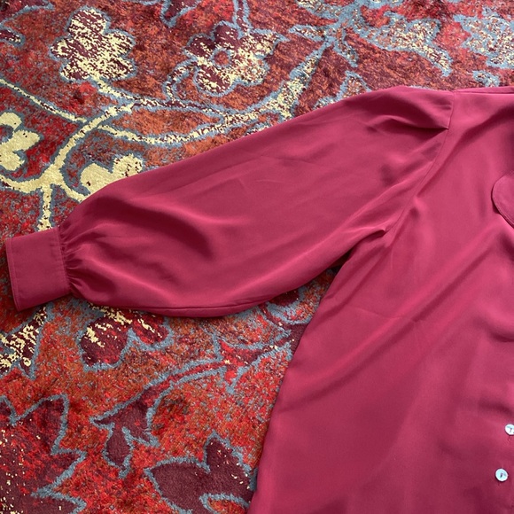 Vintage Jaeger Button Front Rounded Double Collar Puffed Sleeve Blouse Red M - Picture 11 of 11